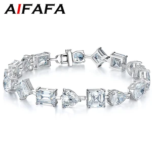 AIFAFA 100% S925 Sterling Silver Sparkling All High Carbon Diamond Bracelet For Women Top Quality Gemstone Wedding Fine Jewelry