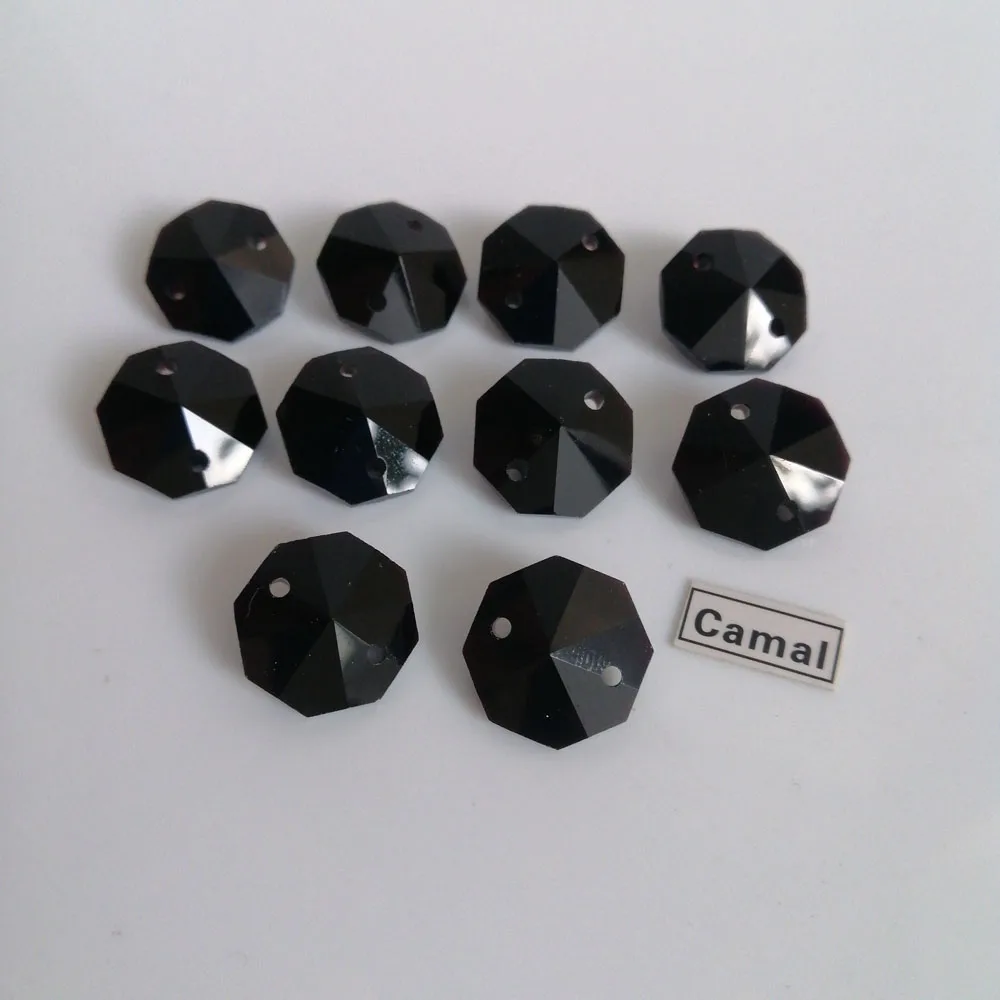 

Camal 20pcs 14mm Black Glass Crystal Octagonal Loose Beads With 1 Hole/2 Holes Prism Pendant Chandelier Lighting Part Home Decor