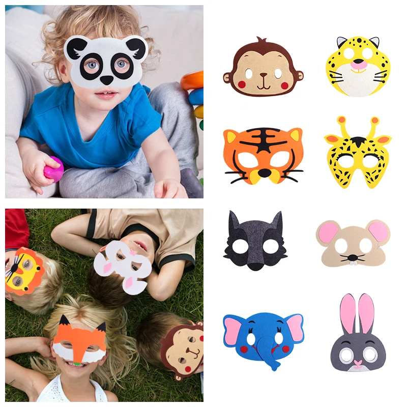 

4pcs Cartoon Animal Masks Jungle Animal Theme Birthday Nonwoven Mask for Kids Forest Animal Themed Party Decor cosplay Supplies