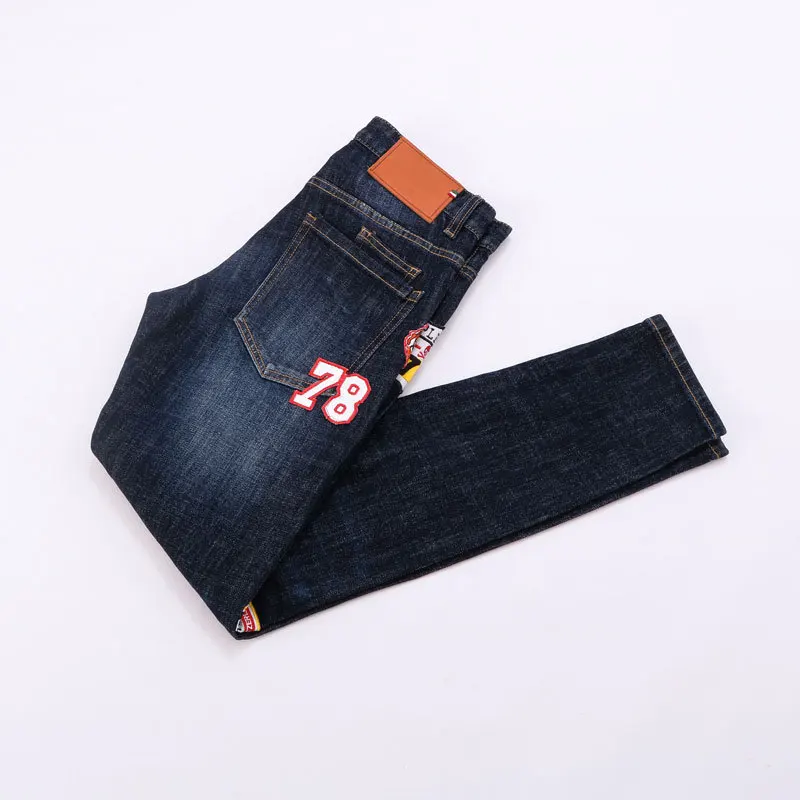 High Street New Trendy Brand Jeans Ripped Patch Straight Print Youth Trousers Fashion Pants Popular Y2K Men'S Pencil Jeans