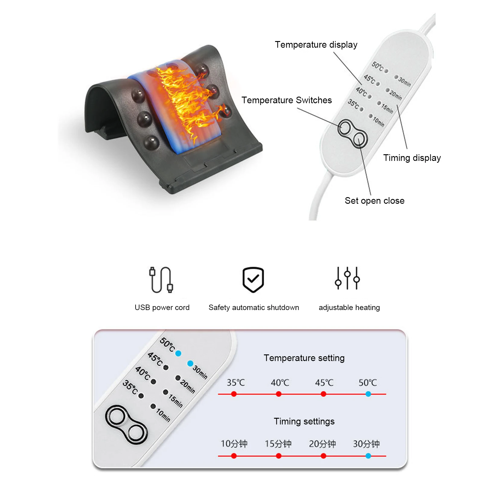 Черный нагревательный корректор для шеи с USB-массажером и горячим компрессом