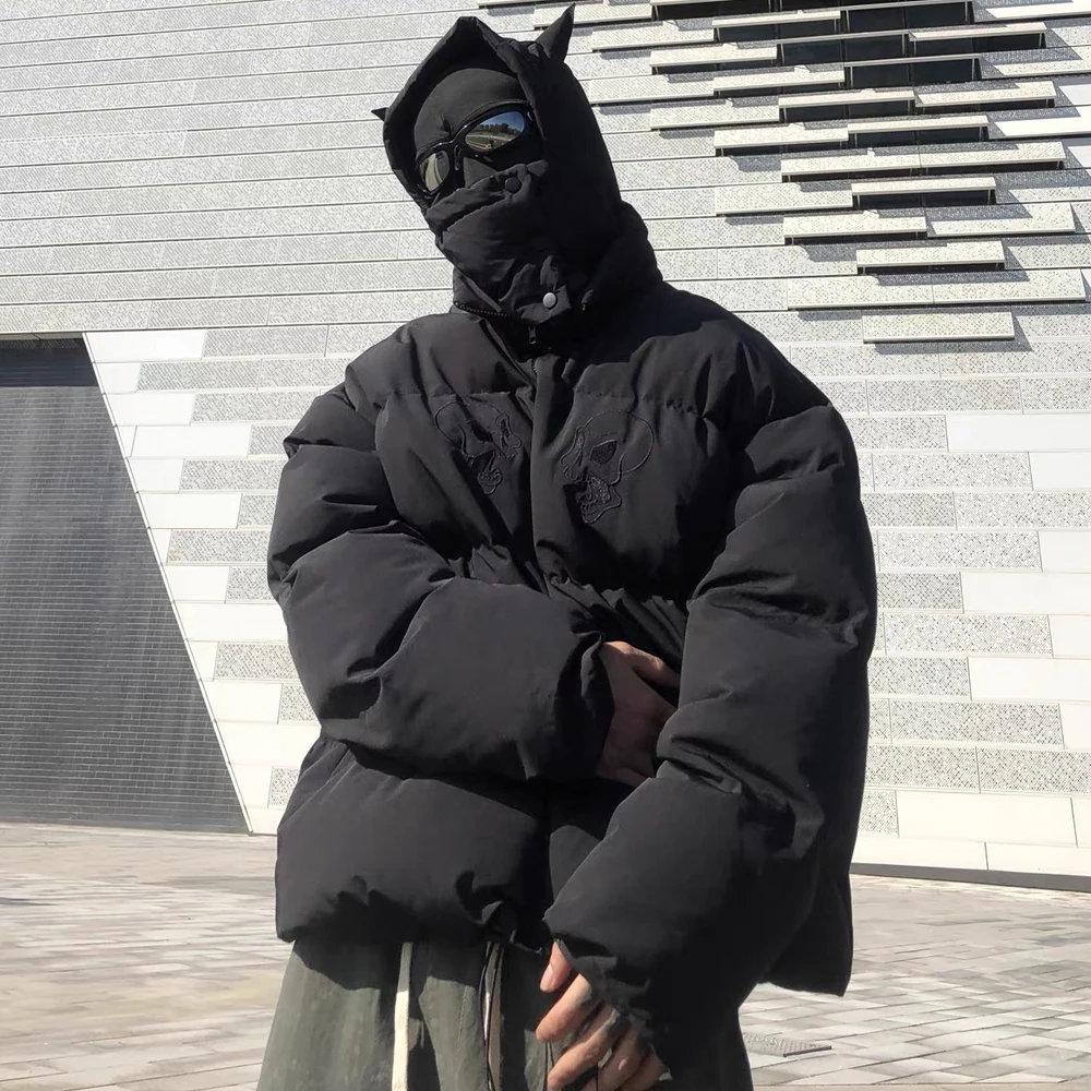 Men Women Hip Hop Parka Embroidered Skull Streetwear Little Devil Designer Hood Padded Jacket Coat Harajuku Winter Outwear 2022