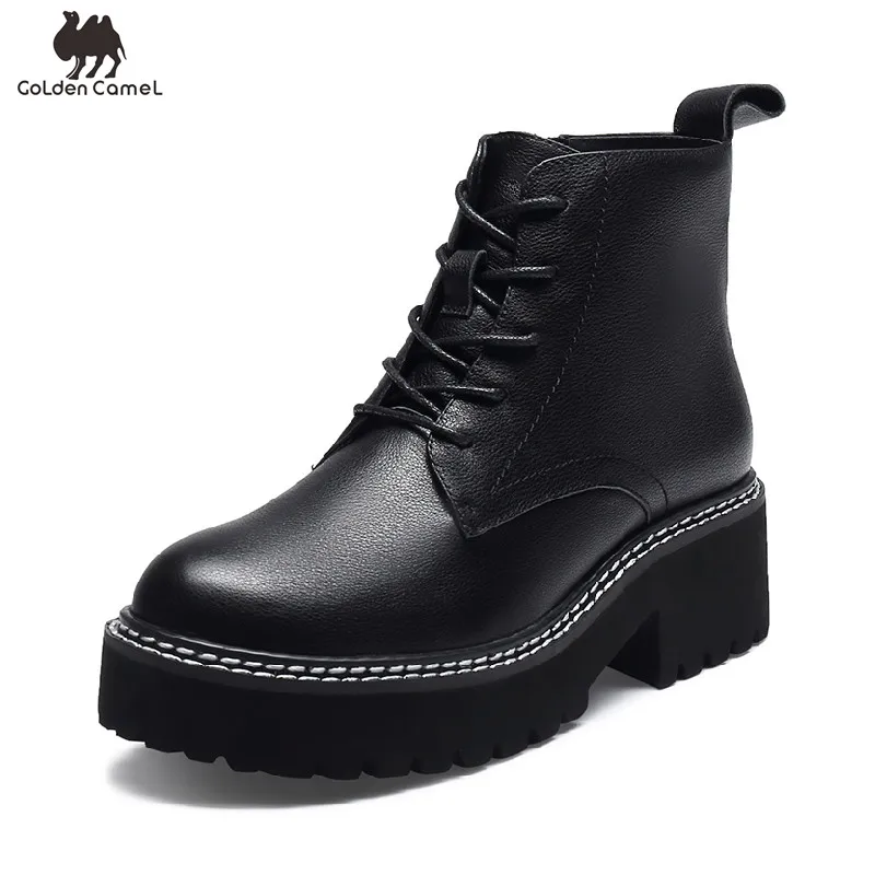 Goldencamel Women Boots Genuine Leather Ankle Boots Platform Women Shoes Spring Autumn Women's Boots Thick Martin Heel Boots