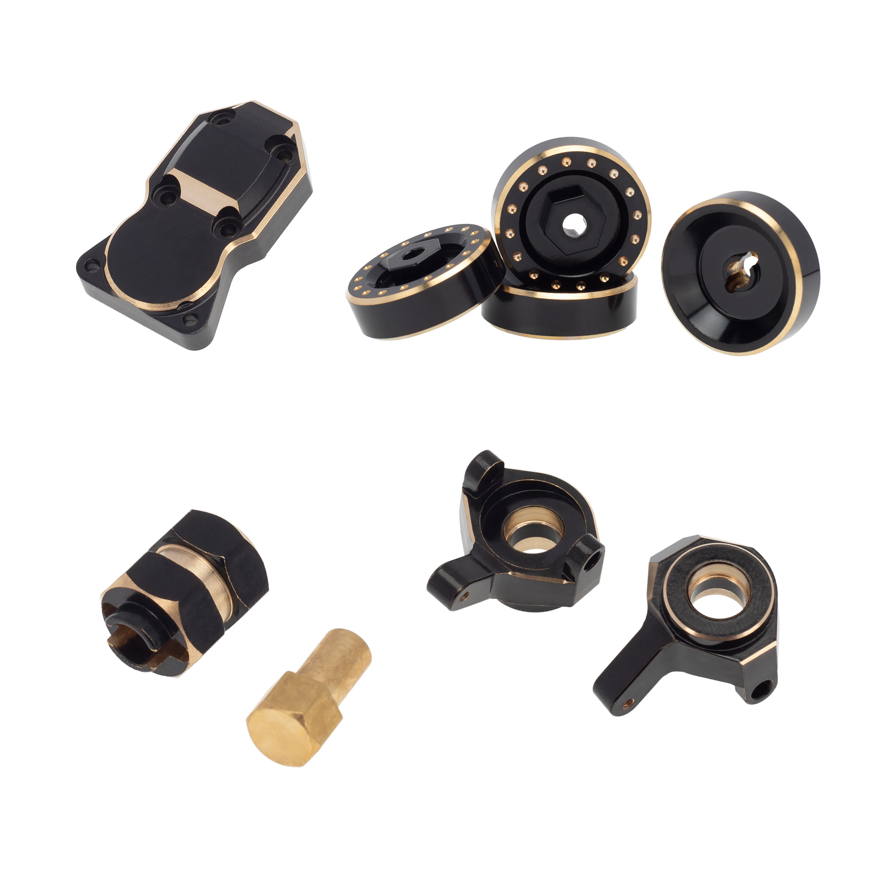 

MEUS Brass Wheel Hub Counterweight Adapter Steering Knuckles Diff Cover for Axial SCX24 AXI90081 1/24 RC Crawler Car Black