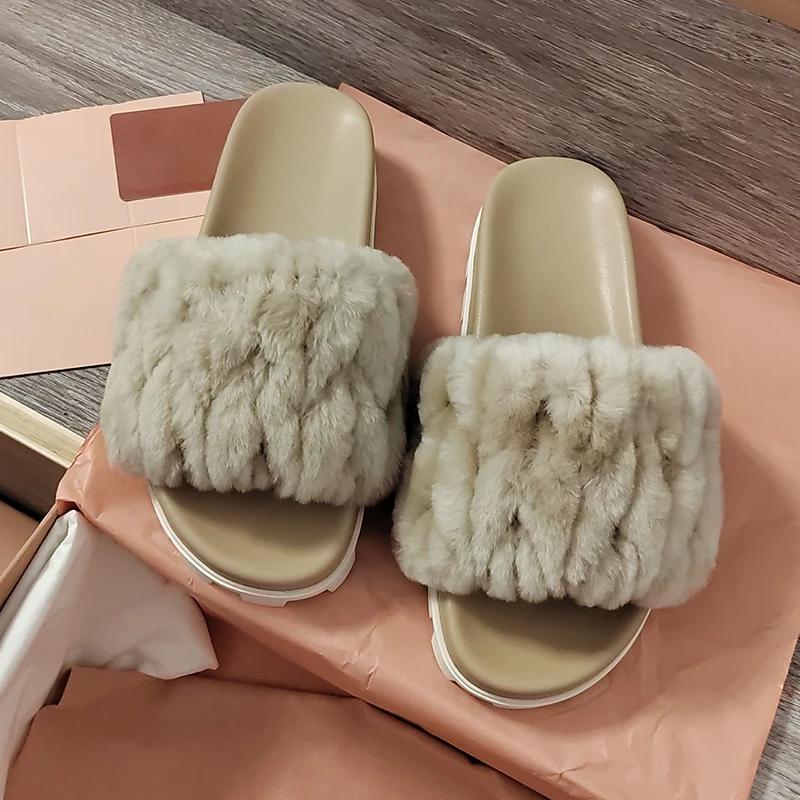 

Женские пушистые шлепанцы, меховые домашние шлепанцы с перекрестной шнуровкой, Новинка Лето-Осень 2023, шерстяные тапочки с коробкой