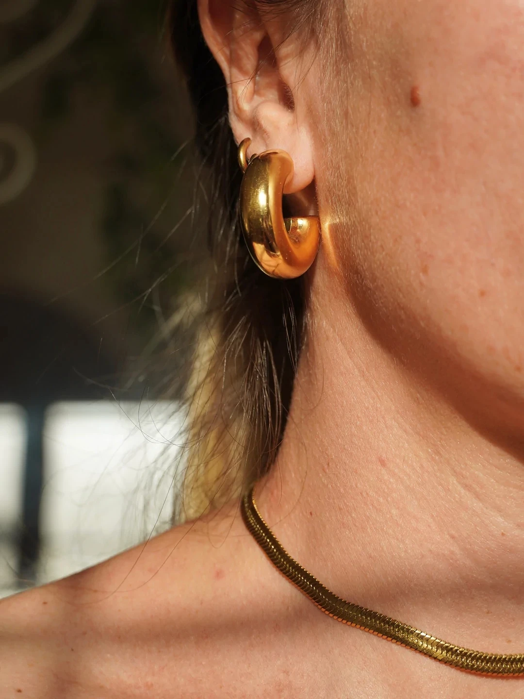 Женские массивные серьги-кольца из нержавеющей стали серебро 18 карат