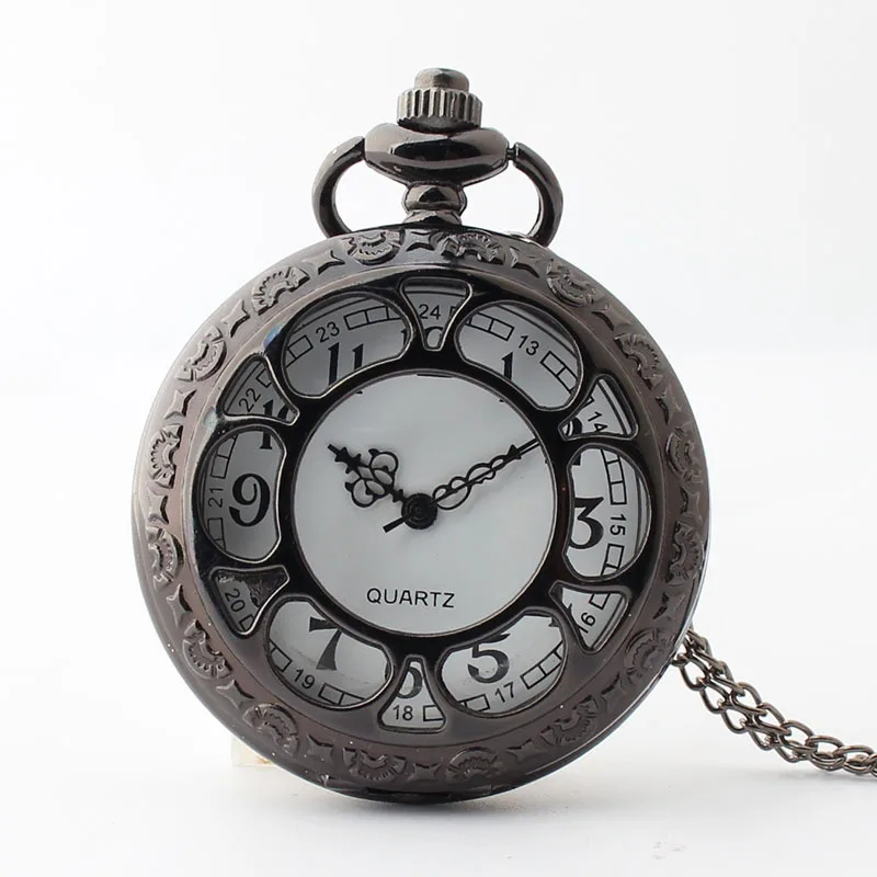 

Полностью черные, серебряные, антикварные, винтажные, кварцевые, карманные часы с отверстиями для мужчин и женщин, раньше, свитер, ожерелье, часы в стиле стимпанк