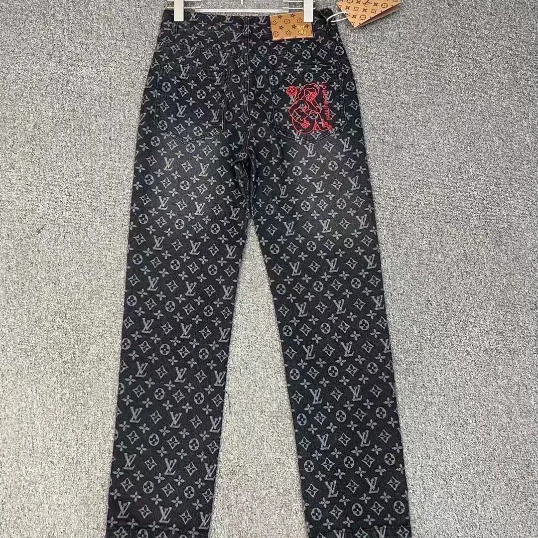 Джинсы В Стиле Louis Vuitton‌ Copy 1:1 Мужские Прямые Стрейчевые КлассичесКие Модные