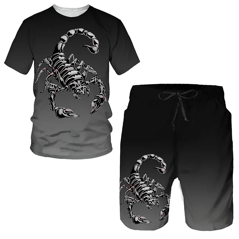 New Summer Oversized Men's Sportwear Suit 3D Scorpion Print T-Shirt/Shorts/ Casual Wear Fitness Sports 2pc Sets Men's Tracksuit