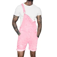 pink denim overall shorts for men 2022 fashion hip hop streetwear mens jeans overall shorts plus size short jean jumpsuits