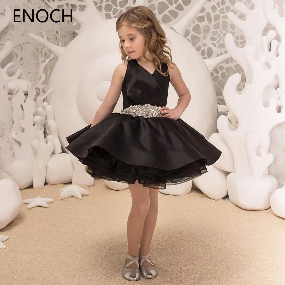 

ENOCH Flower Girl Dresses V-Neck Tulle Beading Puffy Detachable Tiered Sleeveless Kids Wedding Party Birthday Gowns Vestidos New