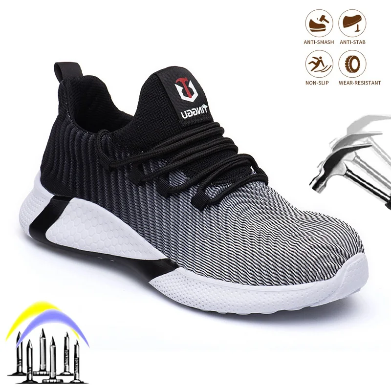 

Men Safety Shoes Steel Toe Work Safety Boots for Male Indestructible Lightweight Working Construction Sneakers Anti-smash Shoes