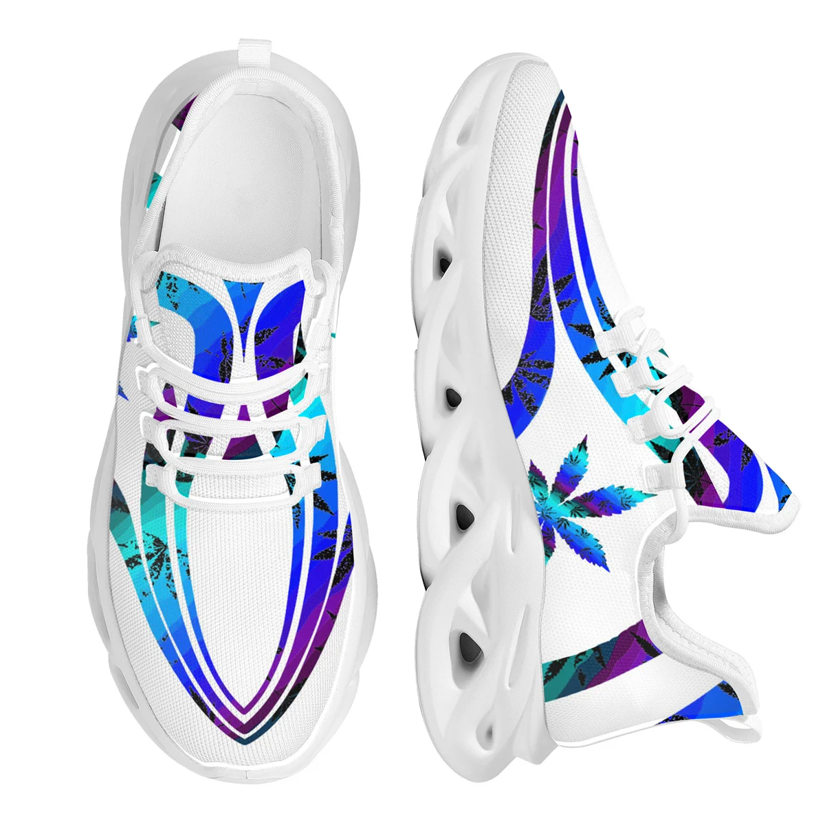 

Personalized Weed Leaf Print Vulcanized Shoes Gradient Design Customized Ladies Flat Shoes Lightweight Comfortable Sneakers