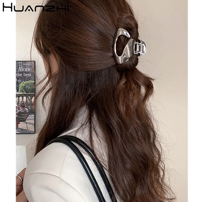 

Металлическая Геометрическая заколка для волос с вырезами для конского хвоста для женщин и девушек, повседневная бижутерия, модные головные уборы в стиле панк, крутые заколки для волос HUANZHI, новинка 2023