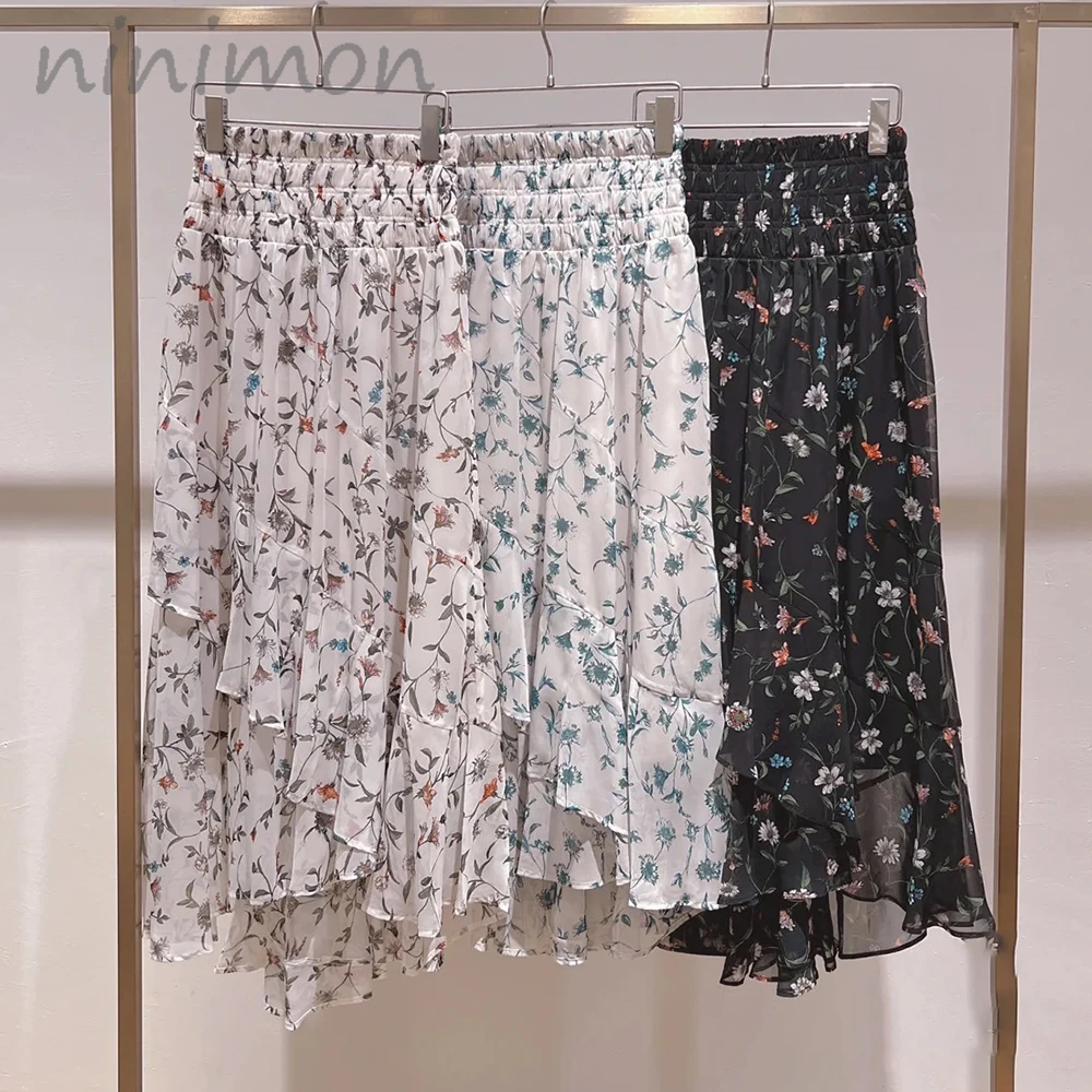 

Яркая нежная винтажная облегающая юбка NINIMON с цветочным рисунком, юбка миди с высокой талией и поясом на резинке, трапециевидная Женская юбка