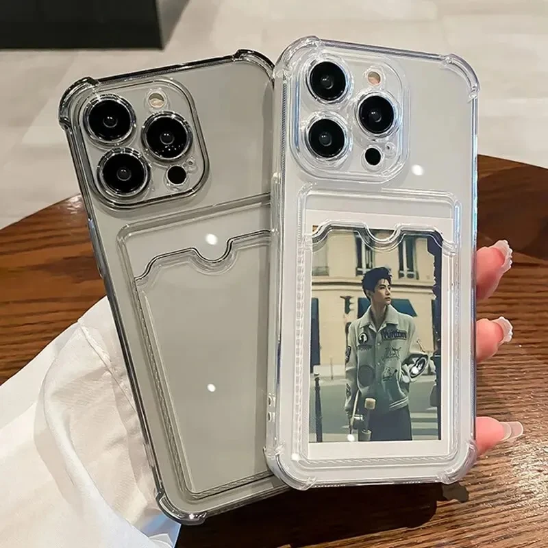 Чехол для телефона iPhone 16 15 14 13 Pro Max 11 12 Mini X XR XS 7 8 Plus SE прозрачный держатель карт