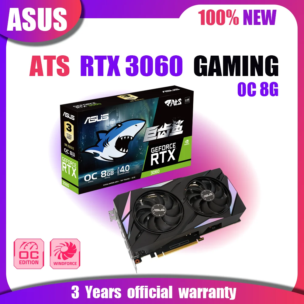 

New ASUS ATS RTX 3060 O8G GAMING Video Cards GDDR6 8GB Graphics Card GPU NVIDIA RTX 3060 PCIE4.0 128bit
