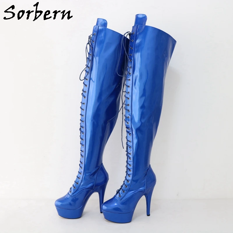 

Sorbern 15Cm Royal Blue Pole Dance Boots Women Stripper High Heel EU44 Over The Knee Drag Queen Shoe Custom Wide Slim Fit Shoes
