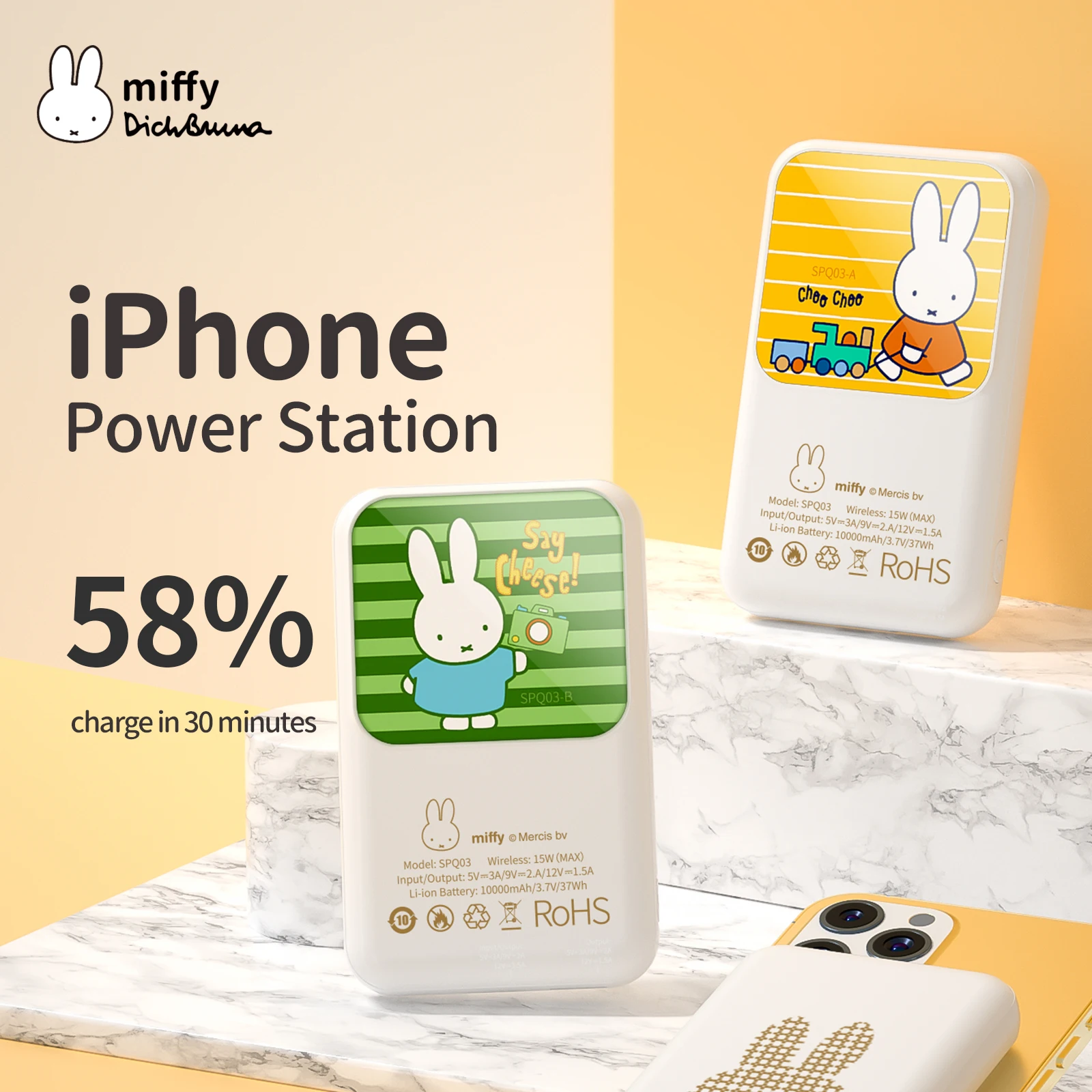 Miffy Magnetic Power Bank 10000mAh Magsafe Wireless Charger External Battery 20W Fast Charging Cute Powerbank For iPhone 13 12