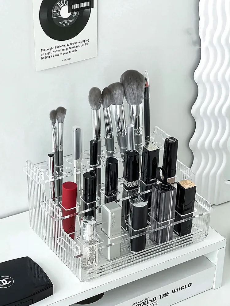 

Lattices Cosmetic Makeup Brush Storage Box Large Capacity Table Lipstick Organizer Make Up Tools Pen Storage Holder