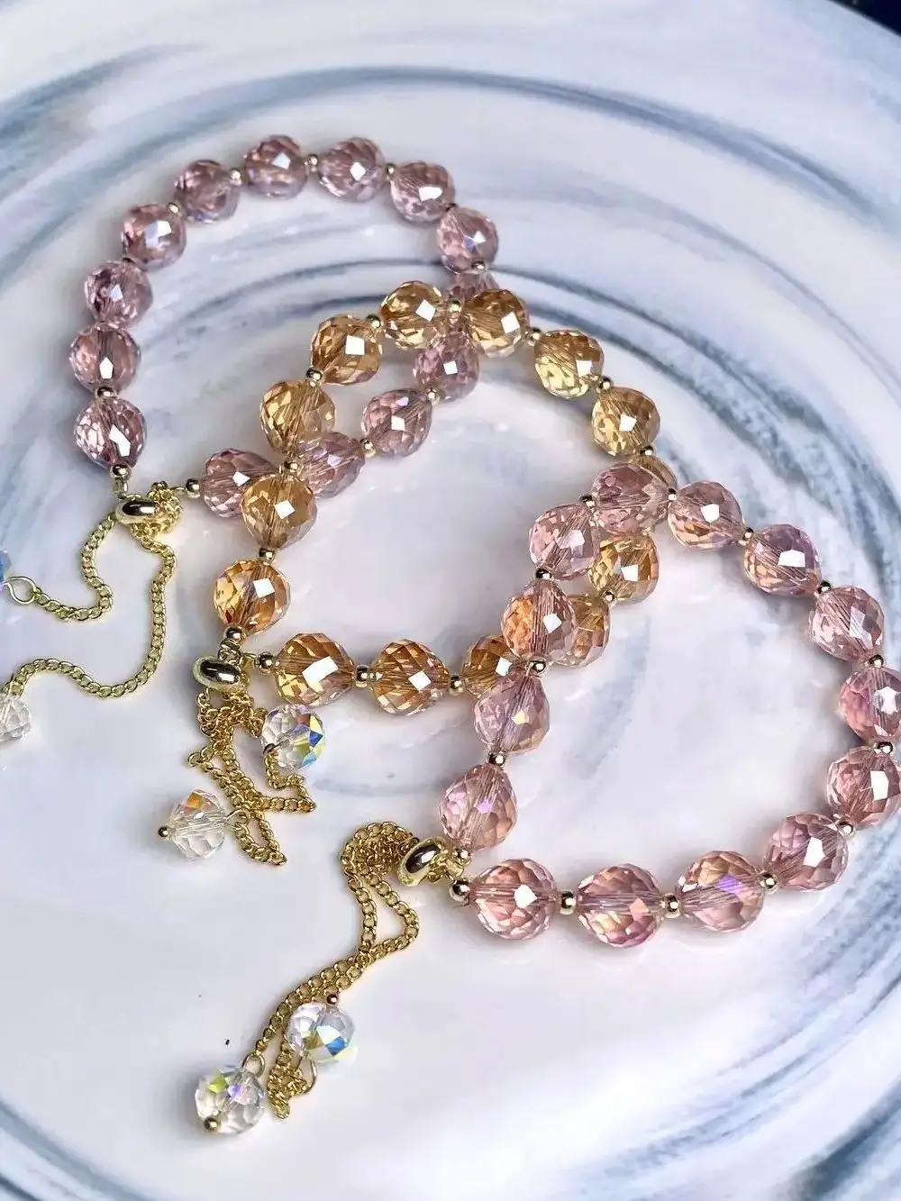 Elegant multicolour crystal bead bracelet with snake chain and toggle clasp for women