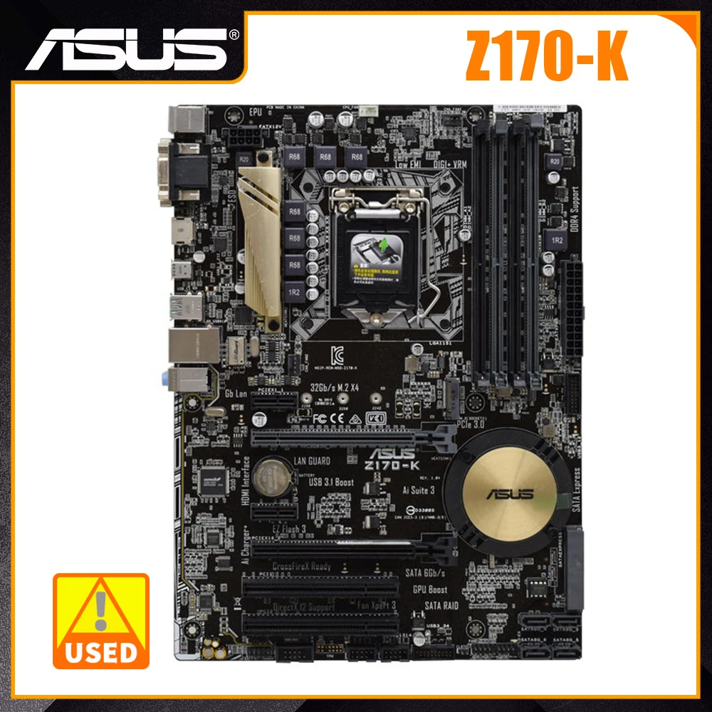 Материнская плата ASUS Z170-K 1151 Z170 материнская DDR4 с поддержкой Core i7 6700K i3 7350K