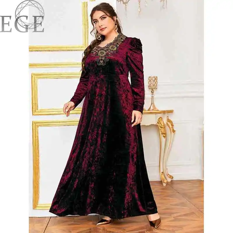 2022 New Fall Winter Plus Size Velvet Elegant 4XL5XL Round Neck Long Sleeve Dress Luxury MIDI Loose Dress Plus Size Women's