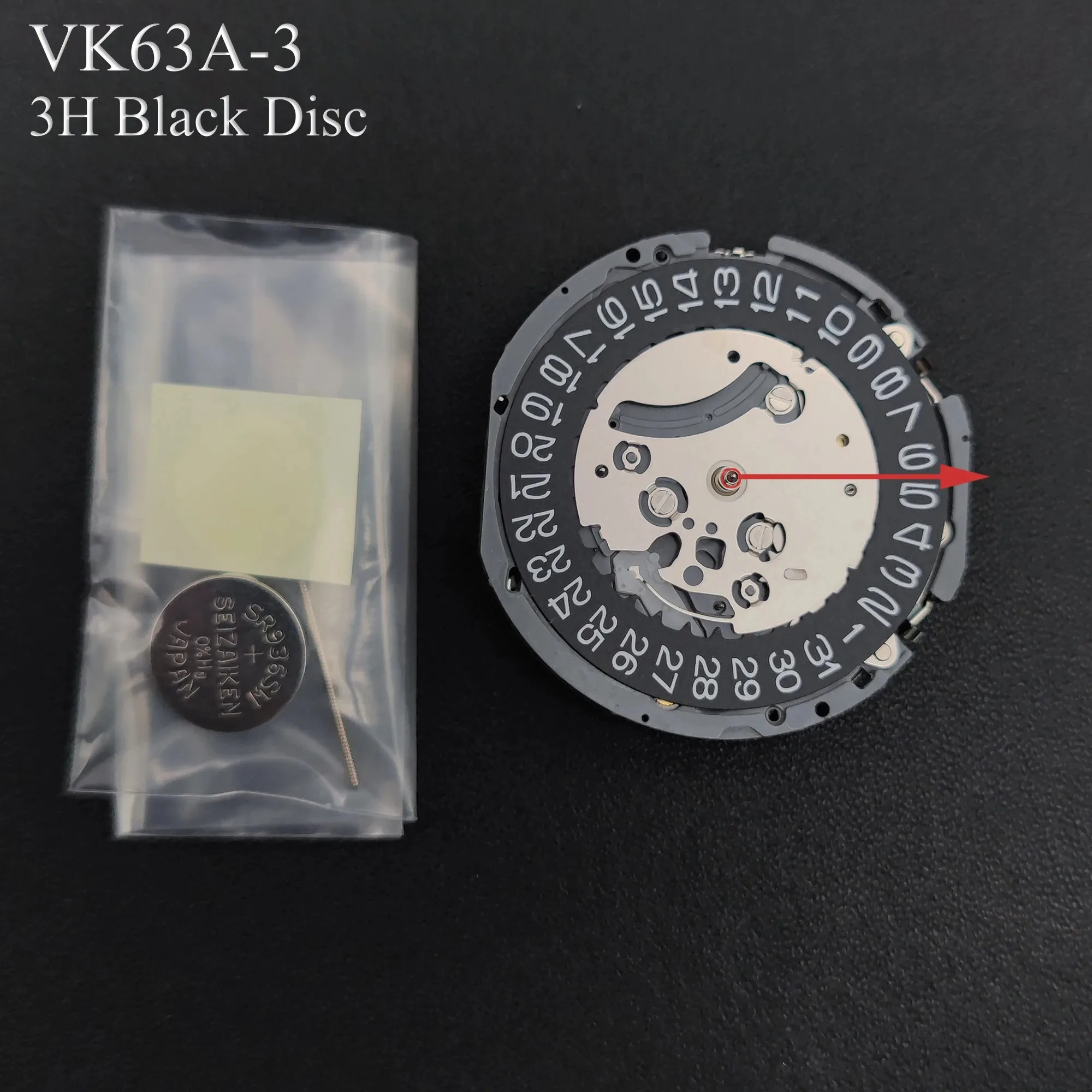 Оригинальный японский кварцевый механизм VK63 VK63A, черный, с дисковым индикатором даты (3H), модифицированный хронограф, версия VK63A-3, с батарейкой (art.: 3920da511ad36) - 3920da511ad36