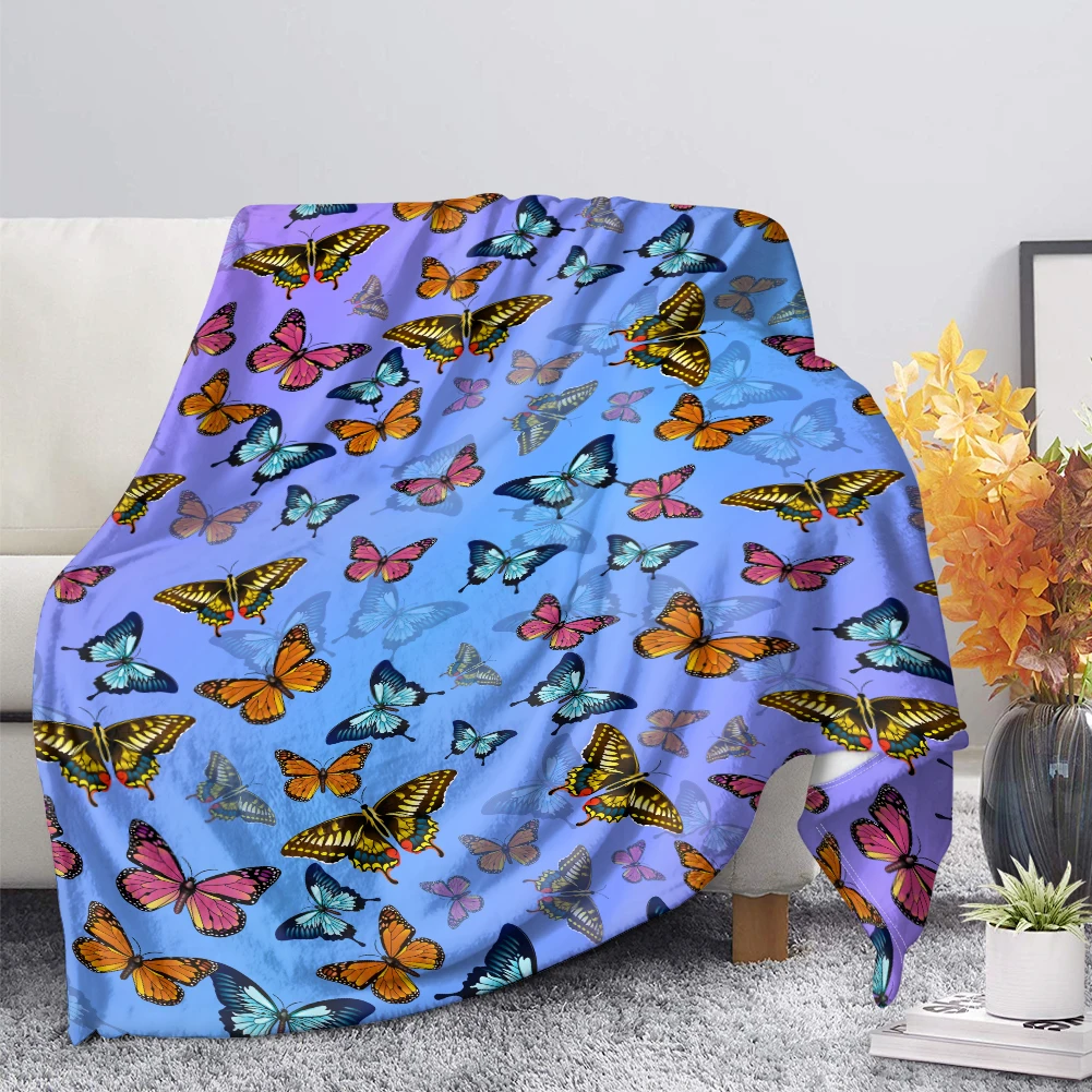 

Beautiful Butterfly Print Lightweight Blankets Soft Portable Home Sofa Bed Custom Thin Comforter for Office Living Room Camping