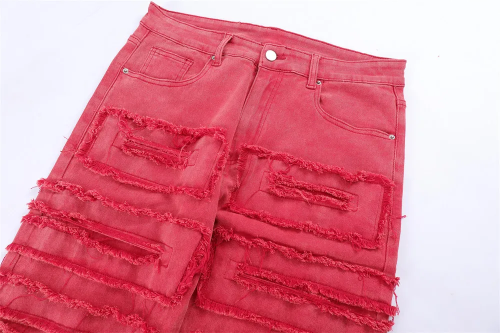 Retro Hole Y2k Distressed Jeans for Men Straight Washed Harajuku Hip Hop Loose Denim Trousers Vibe Style Casual Pants Purple