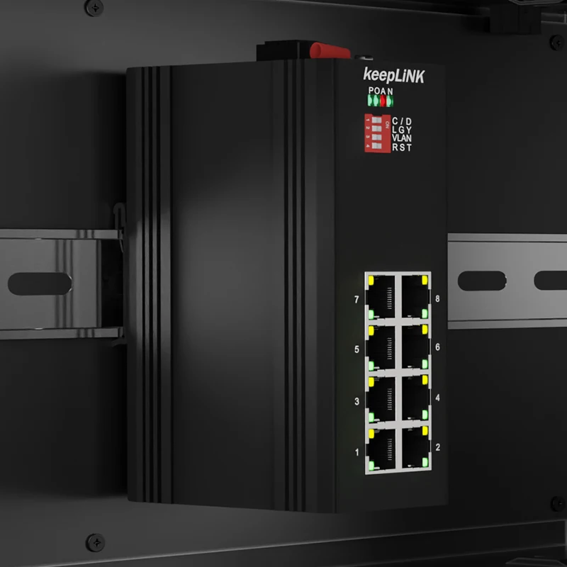 Промышленный Неуправляемый коммутатор Ethernet с 8 портами 10/100/1000T 802.3af/at PoE + IP40