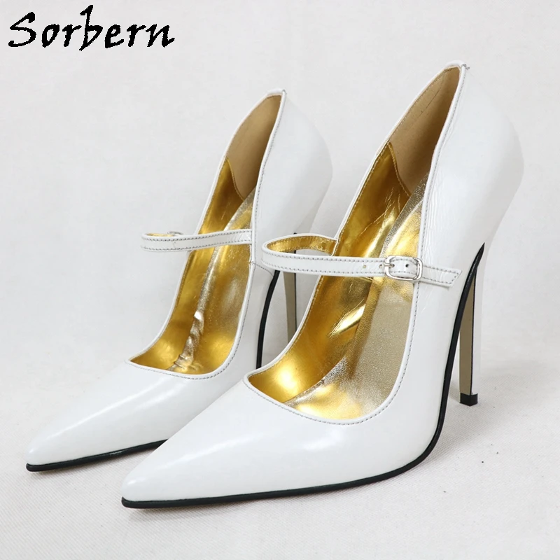 

Sorbern Sexy White Mary Jane Pump Shoes High Heel Pointed Toe Stilettos Evening Party Sissy Boy Prom Shoe Custom Colors
