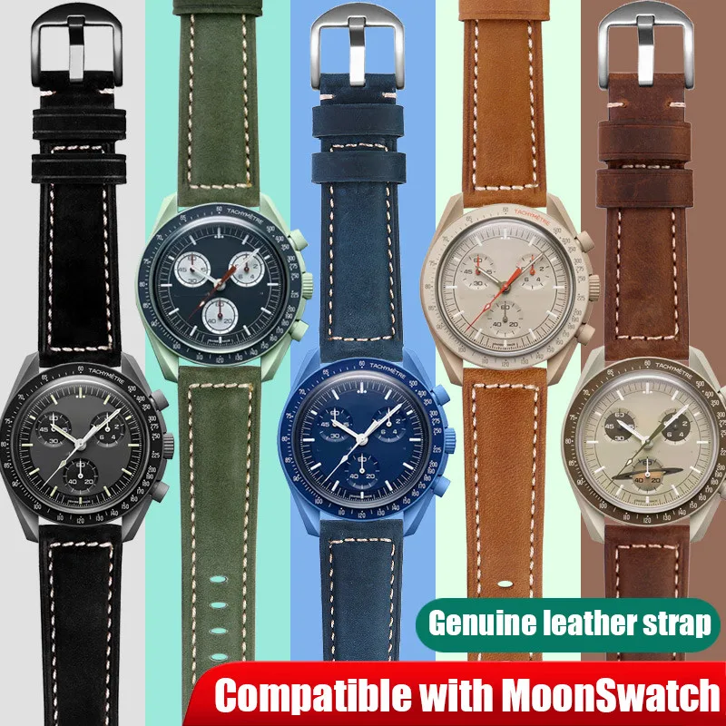 

20mm Frosted Genuine Leather Strap Suitable for Omega MoonSwatch Quick Release Fashion Waterproof Sports Watch Accessories