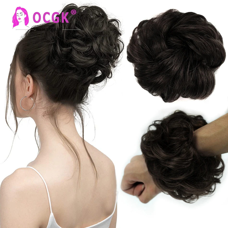 

Human Hair Bun Extensions Messy Curly Elastic Scrunchies Hairpieces 100% Real Hair Chignon Donut Updo Hair Pieces For Women