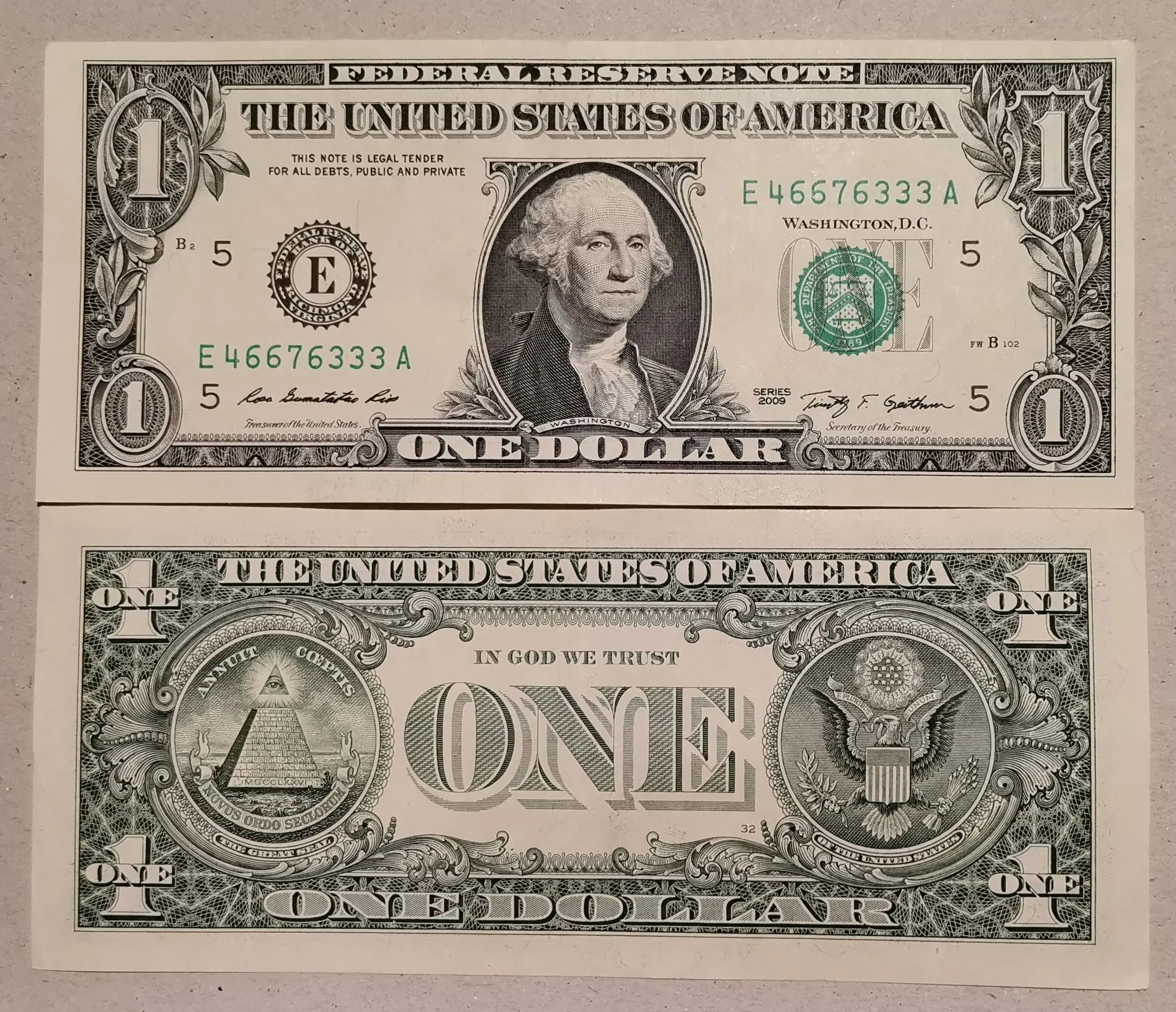 Банкнота 2009 года 1 доллар (Ричмонд) не бывшая в обращении частая оригинальная 100% на.