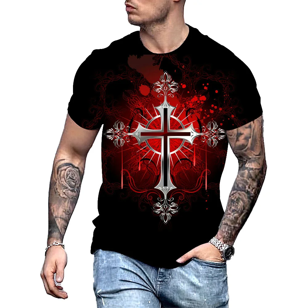 New Men's T-Shirt Summer God Belief 3D Print Cross Print Faithful Believer Short Sleeve Oversized Shirt Free Shipping