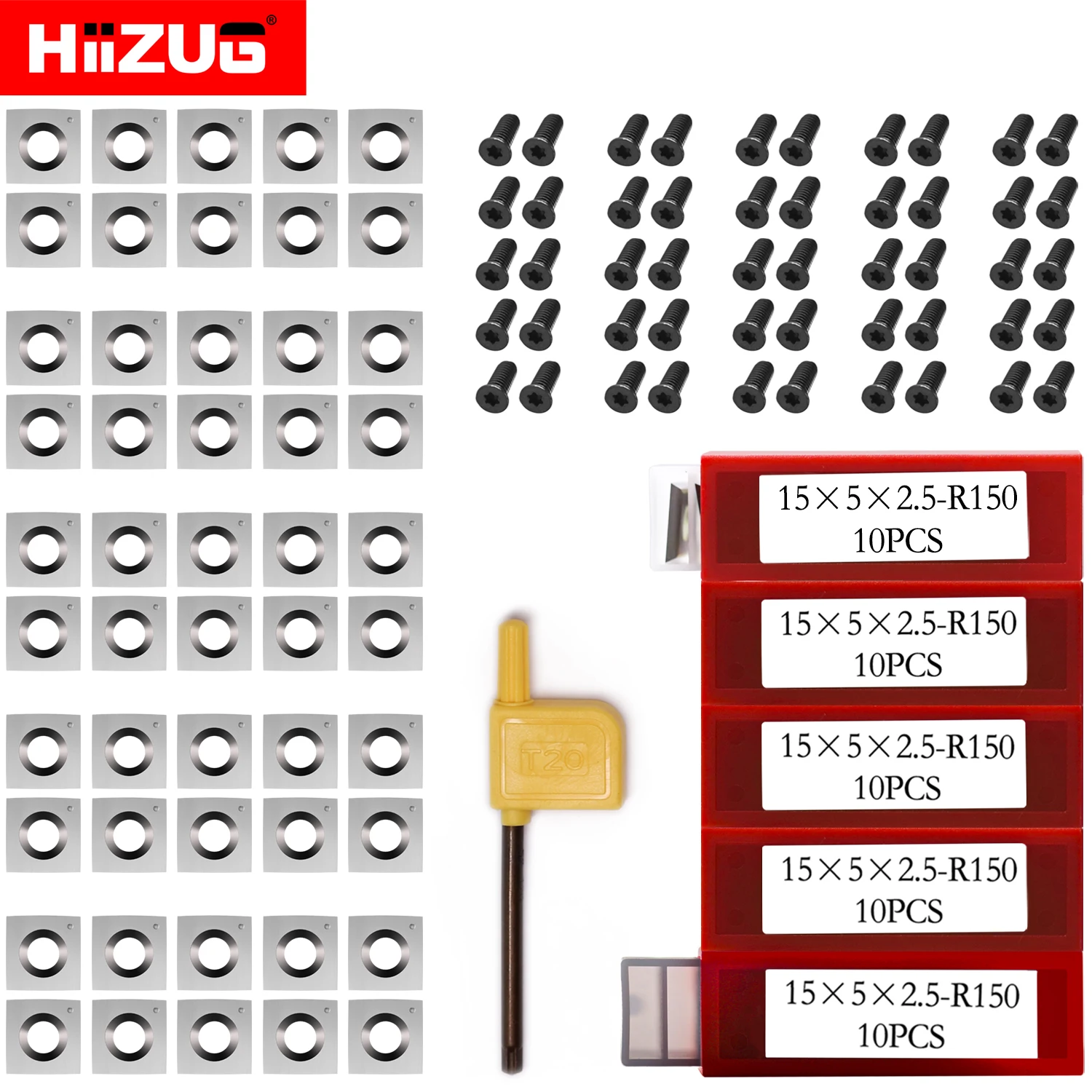 

15mm Square 150mm Radius Replacement Indexable Carbide Inserts Blades for Baileigh Spiral Helical Planer Head Tool 50pcs