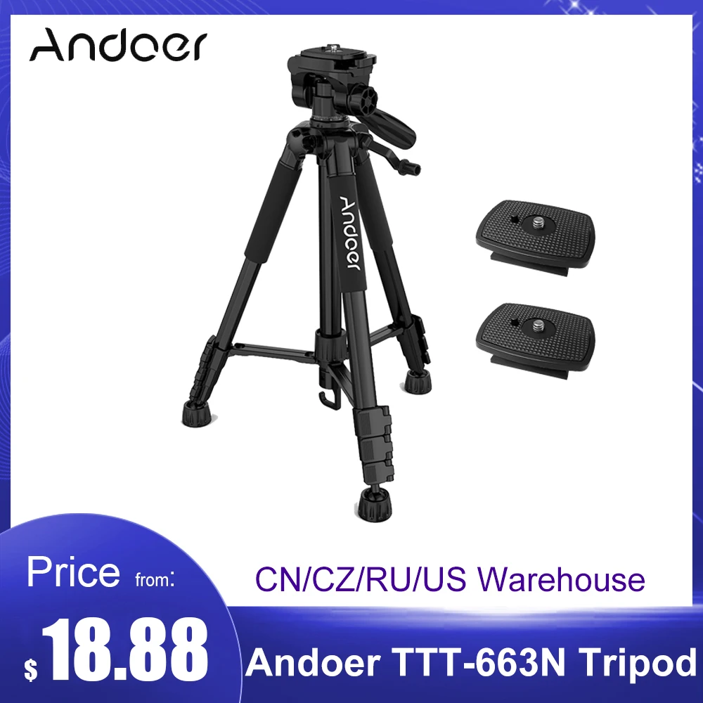 

Andoer Lightweight Travel Camera Tripod TTT-663N for Photography Video Shooting Support DSLR SLR Camcorder with Carry Bag