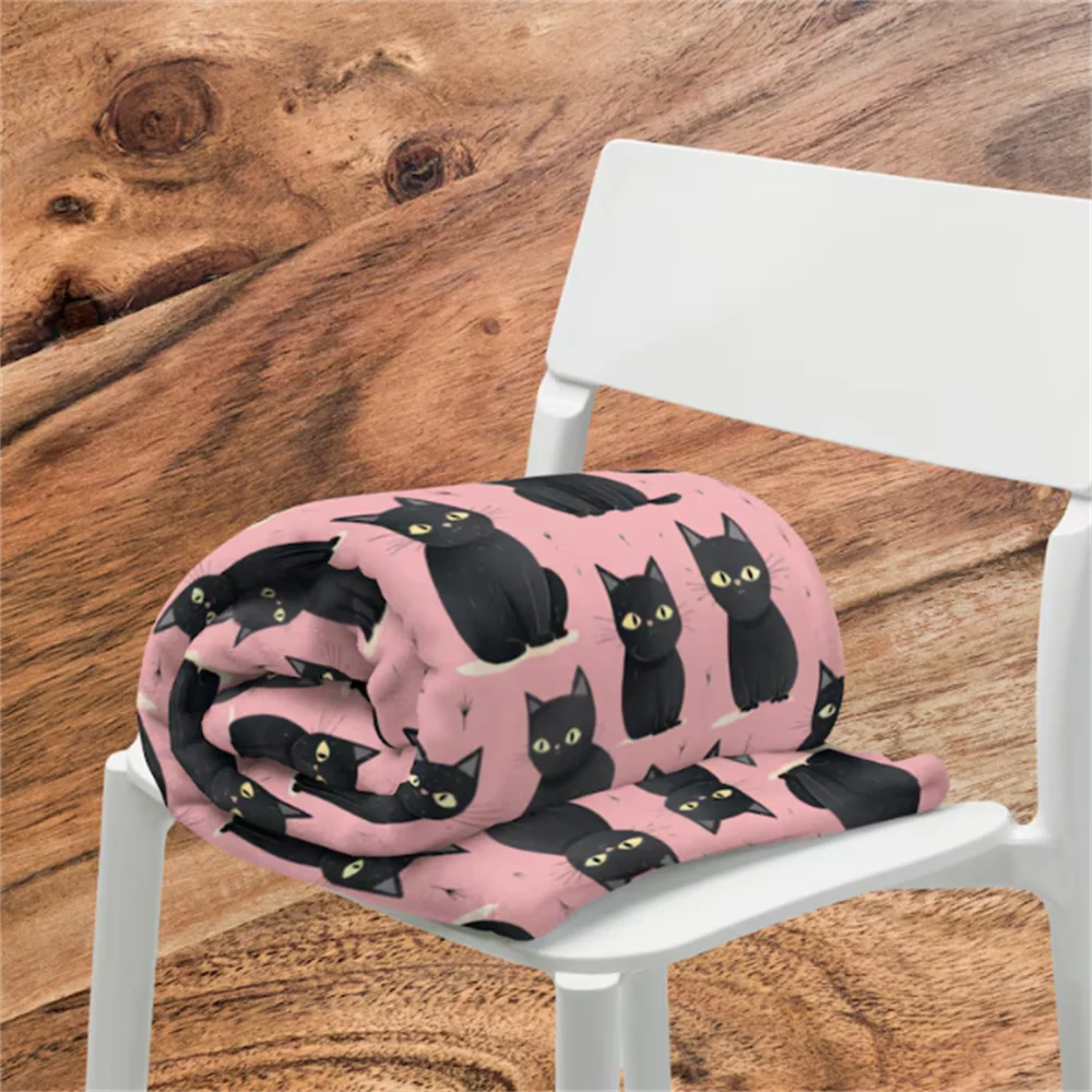 Розовое одеяло персонализированное черное для кошек с рисунком кота мягкое