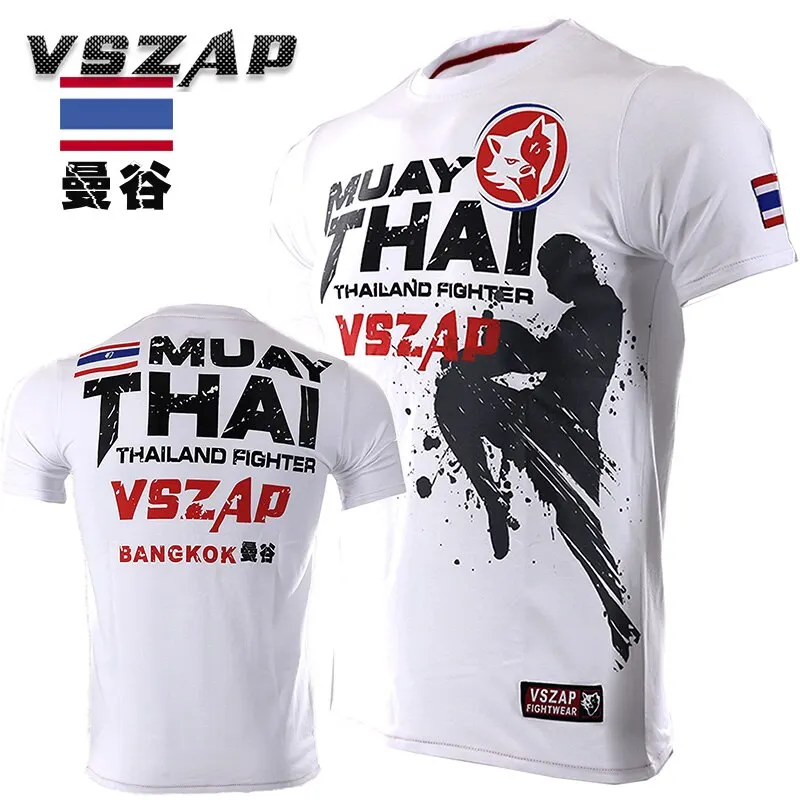 

Vszap Men's Muay thai T Shirt Sports Running T Shirt Men's Gym Fitness Combat Training Shirts Sportswear Boxing Quick Dry