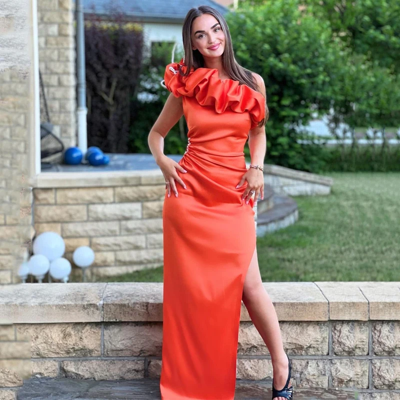

Boat Neck HF295 Evening Party Dresses For Women Slid Slit Sleeveless Elegant Princess Gowns Vestidos De Noche Robes Soirée
