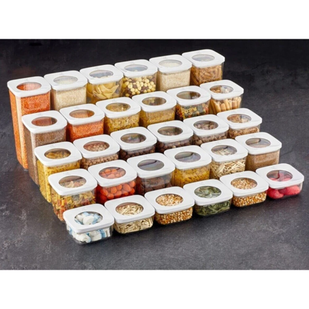 

3/6/9/12Pcs Kitchen Food Storage Box Container Set Organizer Square Vacuum Lid Airtight Jars Pantry Noodle Legume Cereals Pasta
