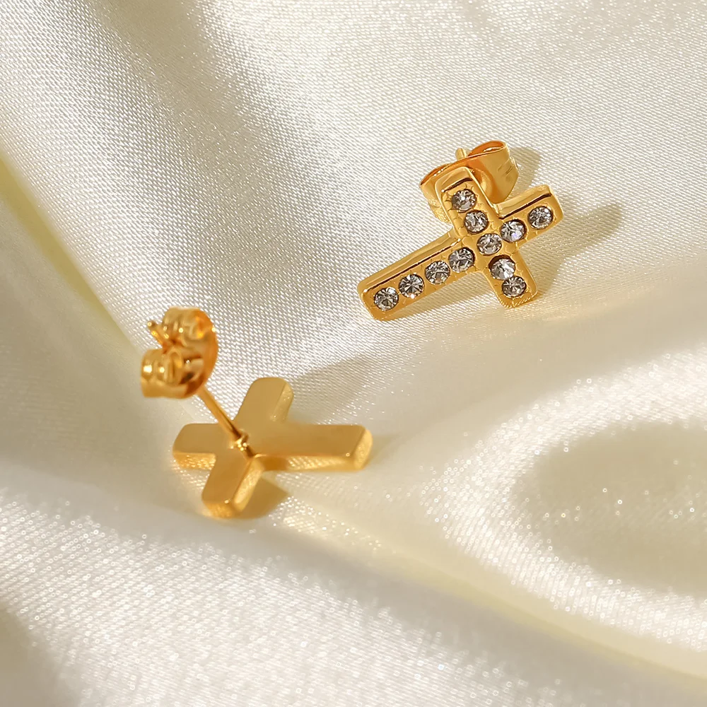 Uworld Роскошные серьги-гвоздики с белым цирконом инкрустированные крестом Женская