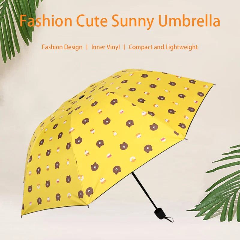 2022 Fashionable Umbrella Little Bear Print Umbrella Windproof Folding Sunny/Rainy Conditions Umbrella Outdoor Portable Umbrella