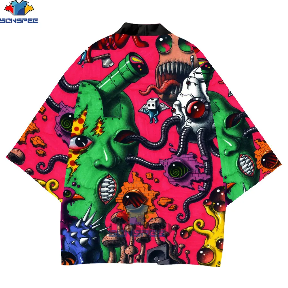 

SONSPEE Japanese Cardigan Traditional Dress Jimmy Alonzo Art Print Yutaka Hombre Samurai Kimono Mujer Graffiti Anime Hipster Top