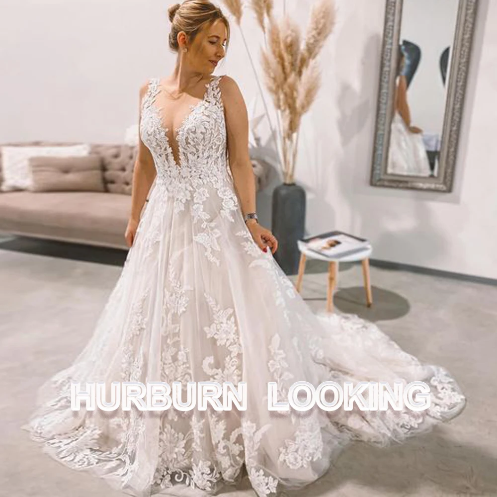 

HERBURN Romantic Pastrol Wedding Gown For Bride Backless Sexy Deep V-Neck Customised Dropping Shipping Robe De Soiree De Mariage