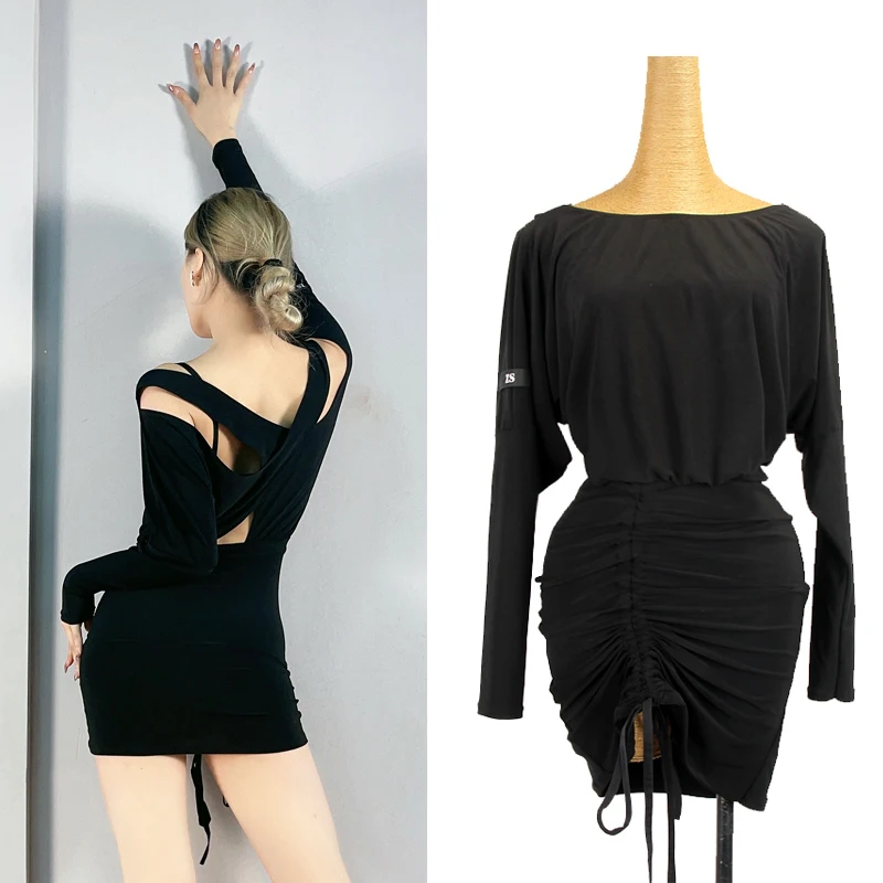 

Latin Dance Dress For Women Adult Long Sleeve Practice Clothes Professional Rumba Training Black Clothing Samba Outfits DQL6506