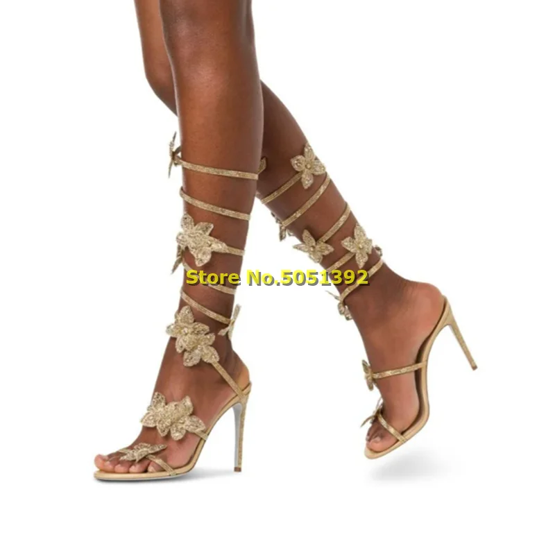 Сандалии с цветочным рисунком босоножки на тонком высоком каблуке ремешком