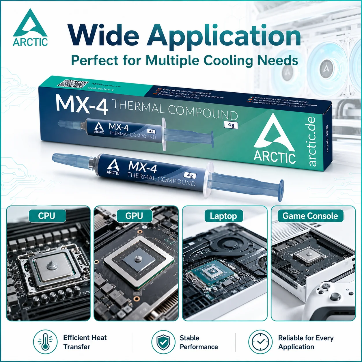 Фото Термопаста ARCTIC MX-4 8.5W/mK 2г 4г 8г 20г для охлаждения CPU/GPU чипов, теплопроводящая силиконовая смазка №4