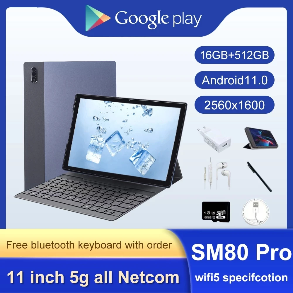 SM80 Tablet 11 Inch Android 11 Dual Speaker SIM Card Mobile Google Store RAM 16GB+ROM 1TB Wifi 4G Cellular Network GPS